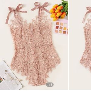 Lace Tie Shoulder Teddy Bodysuit